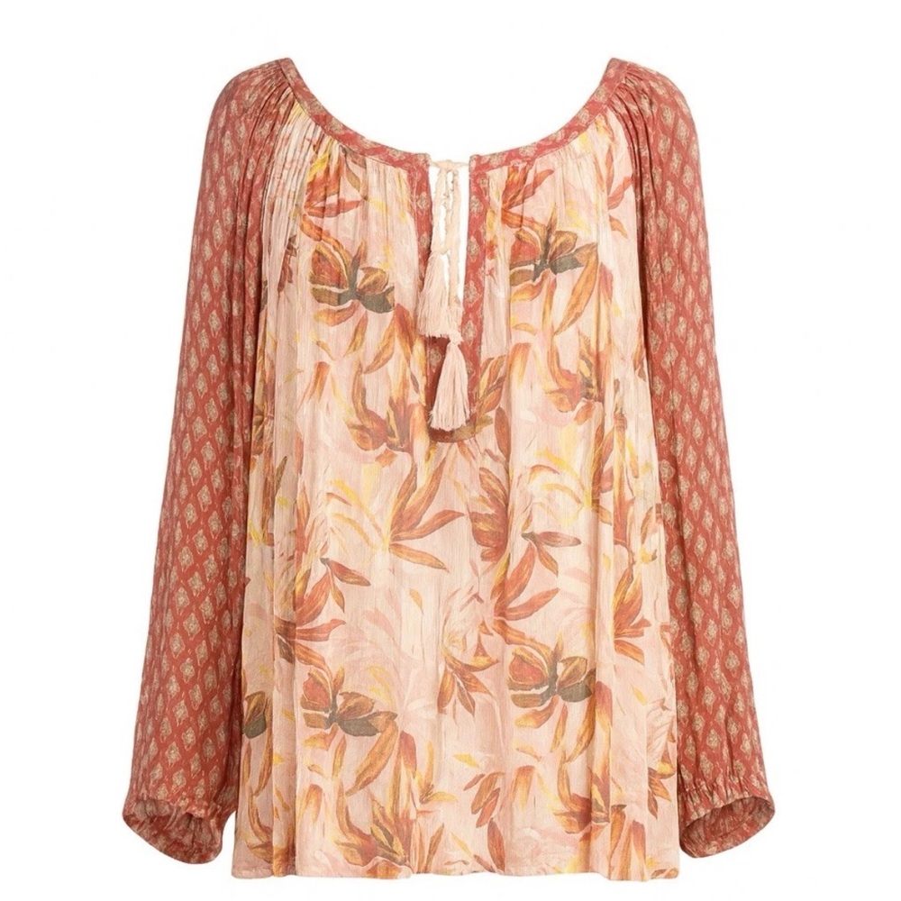 Fall Floral Boho‎ Peasant Blouse Top XL Long Sleeve Cream Rust NWT Teacher